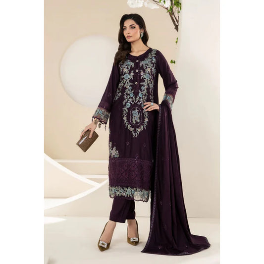 3 Piece – Unstitched Embroidered Khaddar Suit – AHXANF109